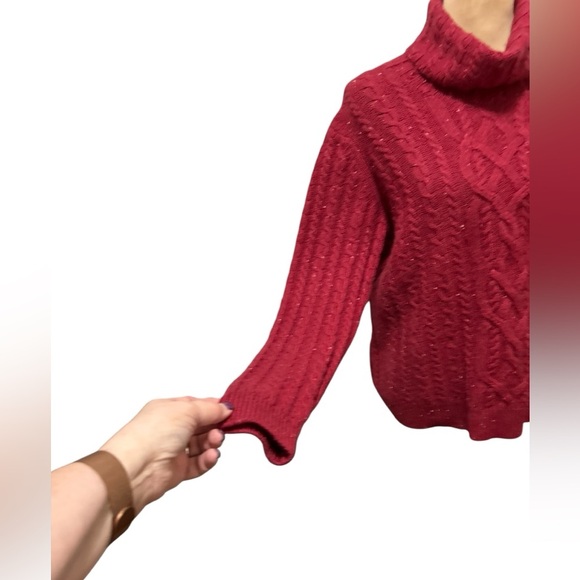 Orvis Sweater Wool Cashmere Burgundy Fishermans Cable Knit Turtleneck Sz Medium. - Picture 4 of 9